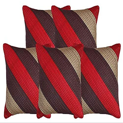 IMFAB Silk 200TC Cushion Covers, 12X12 inches, Red,Brown & Gold , Set of 5