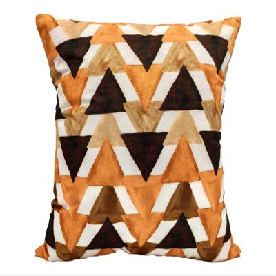 Khooti Velvet Cushion Cover, 20x20 Inch (Triangular Umber)(Pack of 1)