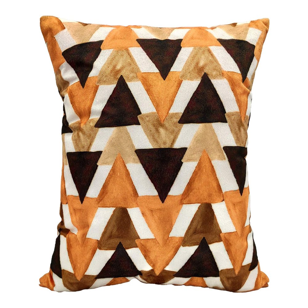 Khooti Velvet Cushion Cover, 20x20 Inch (Triangular Umber)(Pack of 1)