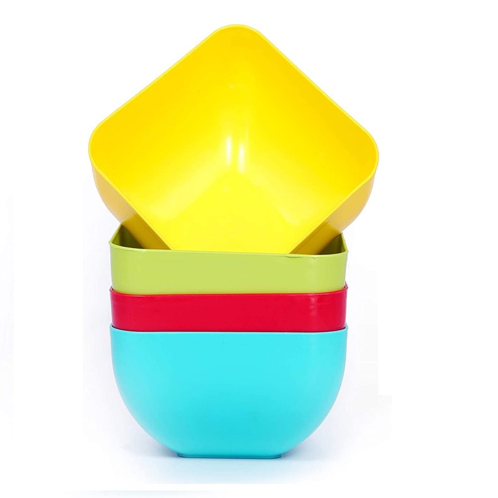 SYGNIUS Plastic Microwave Safe Cooking Mixing and Serving Bowl Set for Cake/Food/Snacks/Dry Fruits Freezer Safe for Ktichen (17 x 17 x 8 cm, 4)