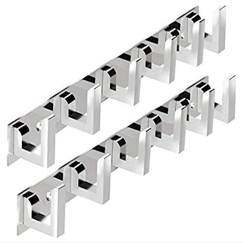 PRAMUKH FASHION Pack of 2-Premium Classic Glossy- 6 Pin Bathroom Cloth Hooks Hanger Door Wall Bedroom Bathroom Robe Hooks Rail for Hanging Keys,Clothes,Towel Steel Hook (2, 6 Hook)