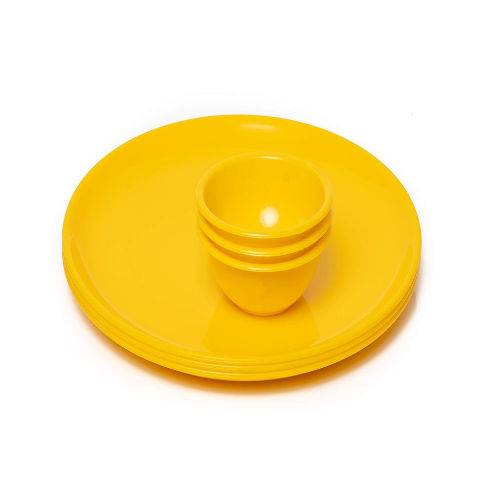URMILA PLASTIC Microwave Safe Unbreakable Round Big Plates Set, 3 Pcs Plate & 3 Pcs Katori, Yellow Color, Made in India