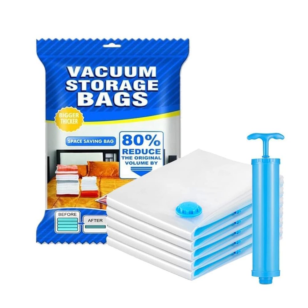 PT snyter WITH DEVICE Reusable Storage Ziplock Space Saver Bags or Clothes, Duvets, Bedding, Pillows, Curtains and Travelling (60 x 80) - Set of 2