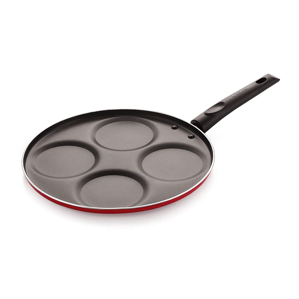 Nirlon Non Stick Aluminium Mini Pancake/Uttapam Pan, (4 Cavity) RED