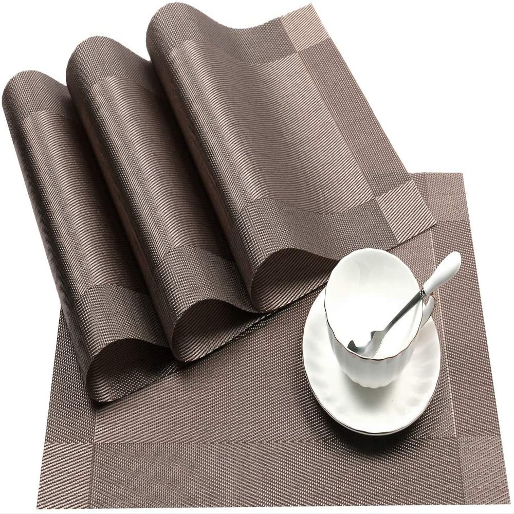 Horoly PVC Placemats Heat-Resistant Placemat for Dining Table Woven Vinyl Stain Resistant Table Mats Easy to Clean (Silver, 4)