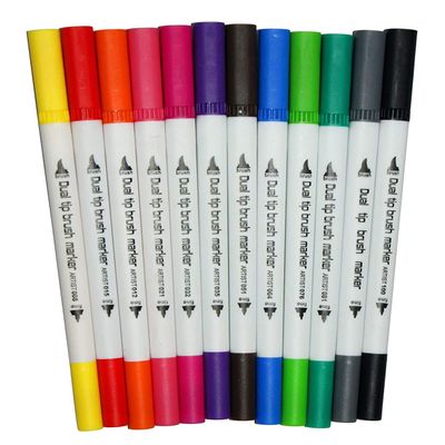 worison Dual Tip Brush Marker Pens Artistic Watercolour 12,Brush Tip With Fine Liner 0.4Mm&Markers Pen With 1-2 Mm Tip For Writing Drawing Coloring,Multi-coloured