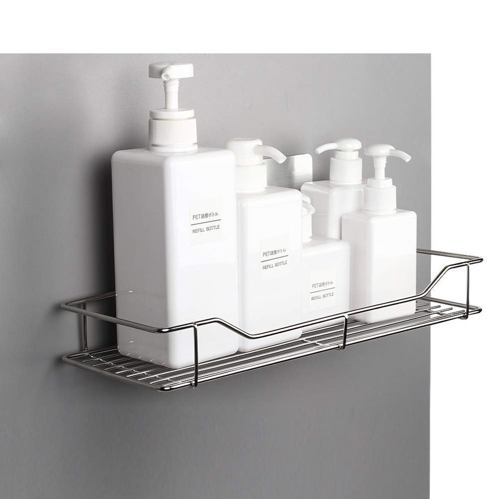 XELYTON Adhesive Shower Caddy Bathroom Shelves Holder with Shelf Storage, Wall Basket for Kitchen & Bathroom Accessories, Stainless Steel, Rustproof No Drilling