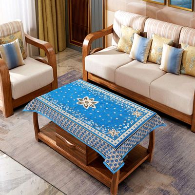 LUXURY CRAFTS Attractive & Beautiful Design Chenille 4 Seater(36x54 inches) Center Table Cover (Sky Blue)