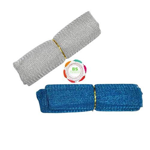 BS AMOR Combo of Net Fabric Tulle for Gift Wrapping Multicoloured, Trousseau Packing, Party Hall Decoration, Bouquet, Car, Christmas, Birthday Decoration Length 10 Meter - Silver and Blue