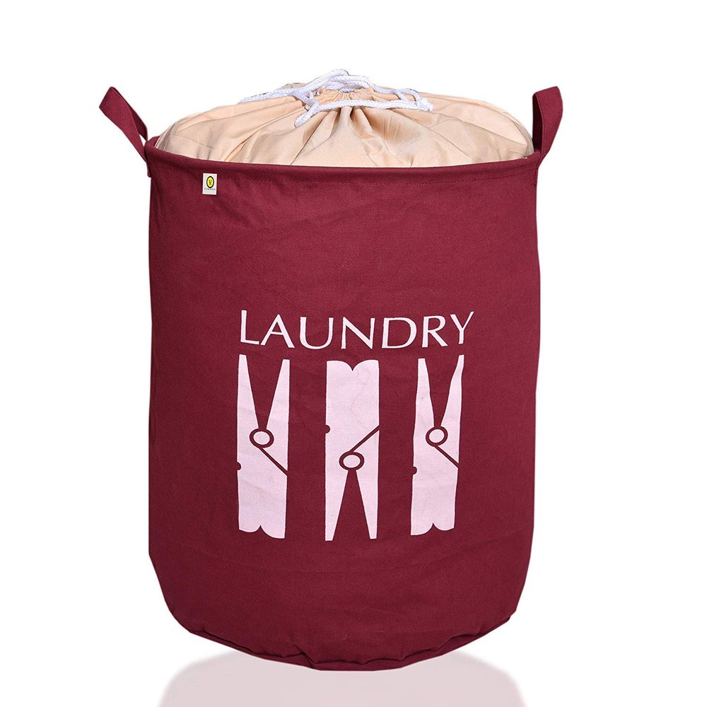 Yellow Weaves Cotton Laundry Bag/Basket For Dirty Clothes, Folding Round " Laundry Bag (50 Ltr), Maroon