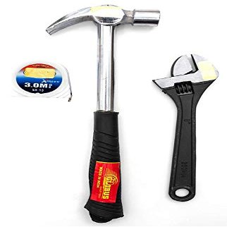 GLOBUS 1251 Hand Tools Set/3 PCS (1/2 LBS Hammer, 8" Adjustable Wrench Black with Measuring Tape 3 MTR.)