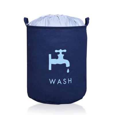 Yellow Weaves Cotton Canvas Laundry Basket for dirty clothes - Blue(50 Ltr)
