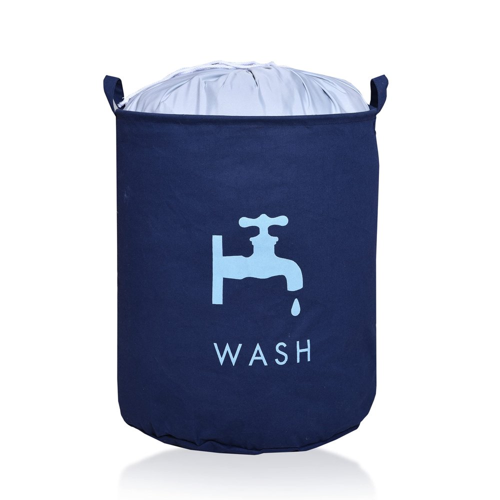 Yellow Weaves Cotton Canvas Laundry Basket for dirty clothes - Blue(50 Ltr)