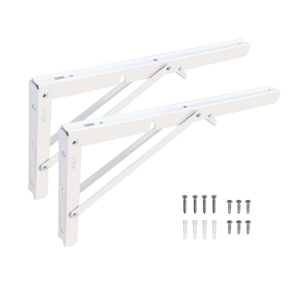 Volo Heavy Duty 14" Foldable Mild Steel Racks, Shelf Bracket, l Bracket, Wall Brackets, Wall Angle Bracket, Folding Table Bracket with Fittings for fold Down Steel Table. (Color:White)