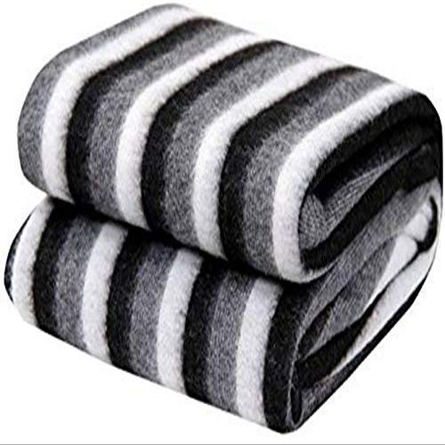 SB INDIA Polyester Striped Single Bed AC Fleece Blanket, Pack of 2 (Black & White, 60 inch X 90 inch)
