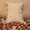 pepme Macrame Cushion Cover Cotton Throw Pillows Boho Handmade Knit Case Sofa Decor Fringes (Square, Off-White, 16X16 Inches), 200 TC view 4