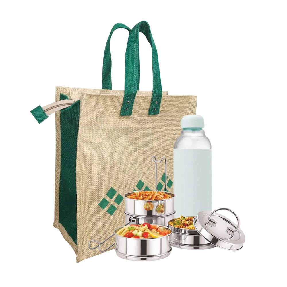A&A Bags Green Diamond Jute Lunch Bag - Prefect for Homes, Offices& Other Travelling Needs
