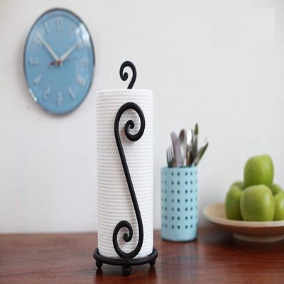 Happie Shopping Wrought Iron (S2) Shape Towel Holder &Tissue Paper Stand Kitchen roll Dispenser (Black)