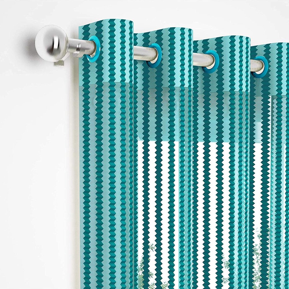 radees creations premium fancy sparkling beautiful sheer striped string hanging color 1 pcs polyester tissue net pattern eyelet curtain (aqua, door 7 feet)