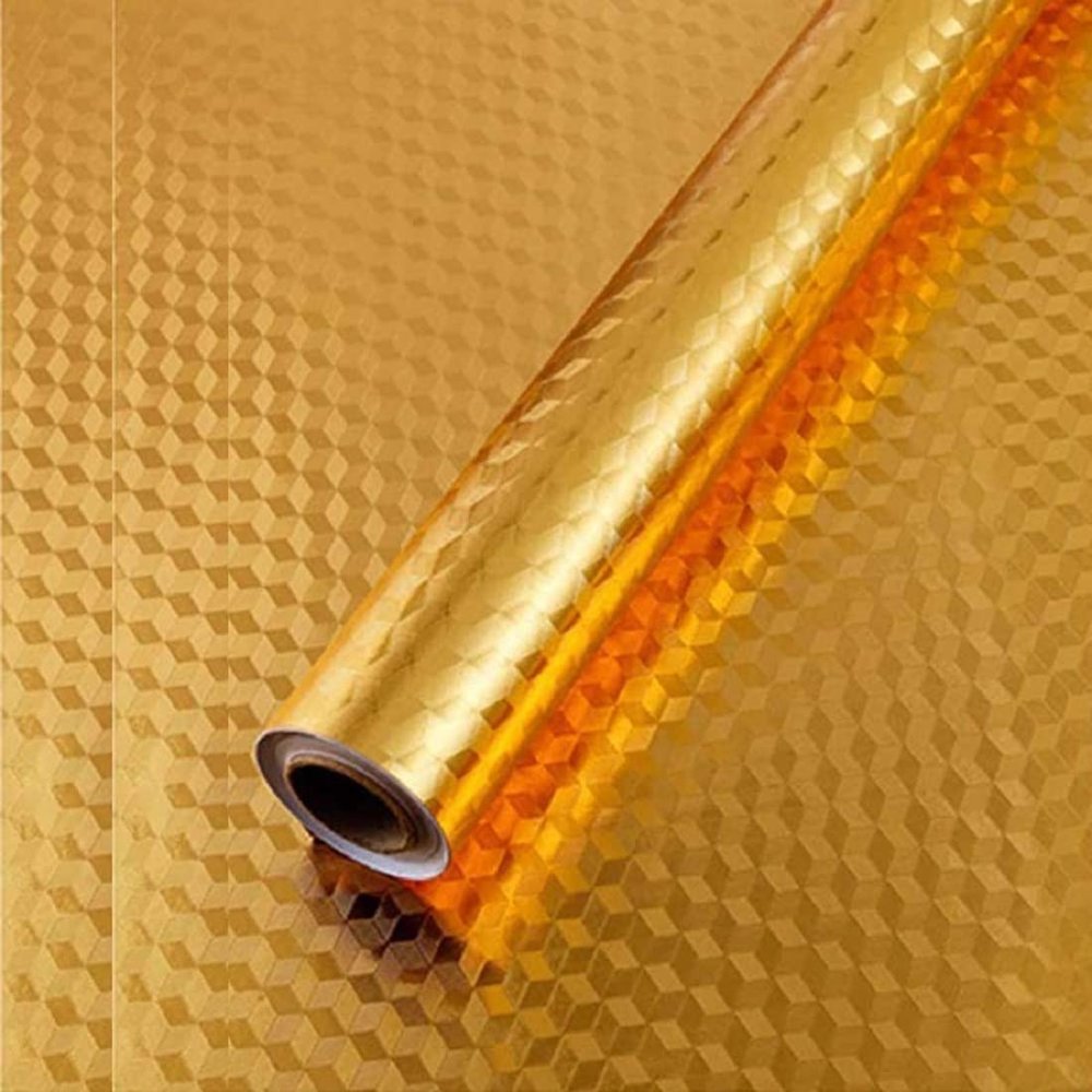 KIRFIZ Aluminum Foil Stickers Roll, Oil Proof, Kitchen Backsplash Wallpaper Self-Adhesive Wall Sticker Anti-Mold and Heat Resistant for Walls Cabinets Drawers and Shelves -3 Meter, Golden