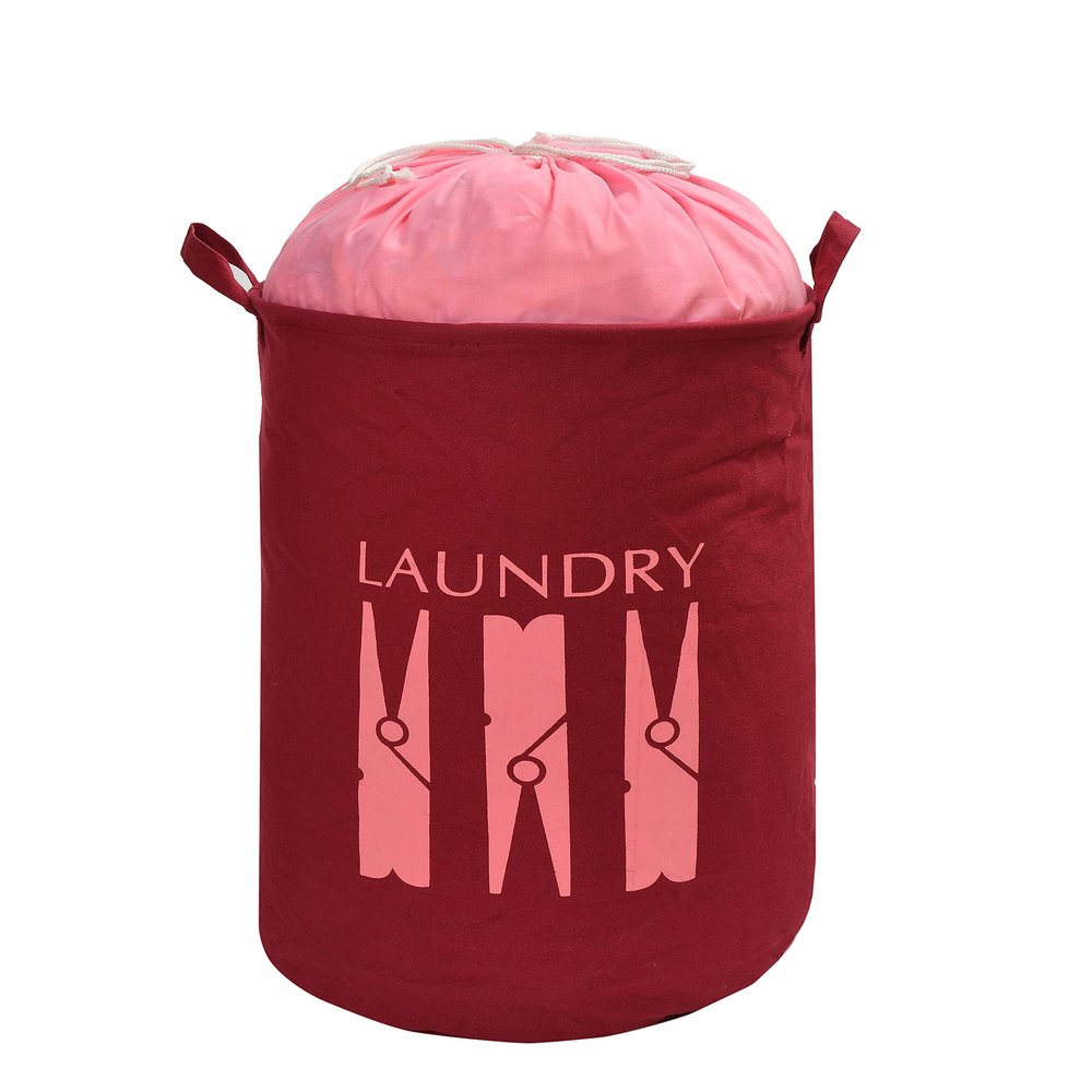 Yellow Weaves Cotton Canvas Laundry Basket/Bag for dirty clothes - Maroon
