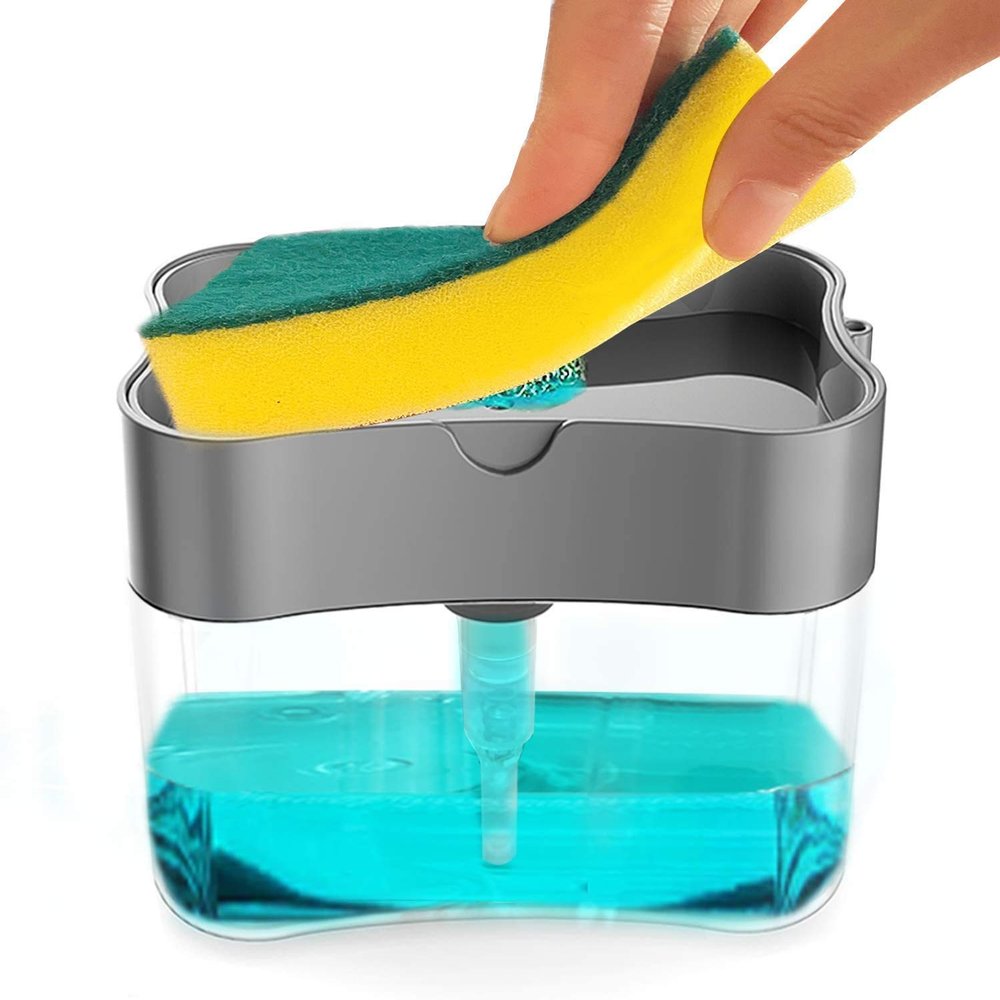 KEPY The MALL 2 in 1 Soap Pump Dispenser with Free Sponge for Dishwasher Liquid (Random Color; 385ml)