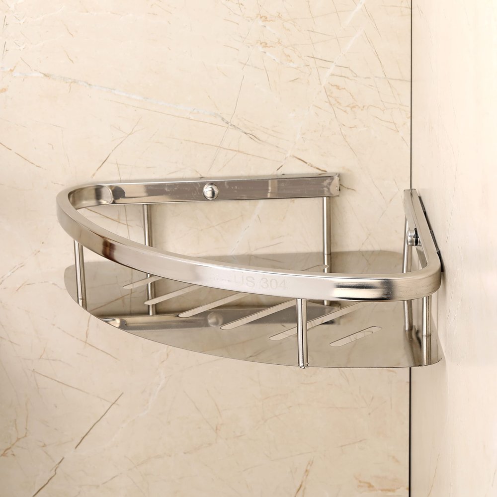 FORTUNE Wall Mounted Corner Bathroom Shelf/Kitchen Shelve/Caddy Basket Bathroom Accessories for Homes, Hotels Chrome Finish- 9 x 9 Inch (Pack of 1)