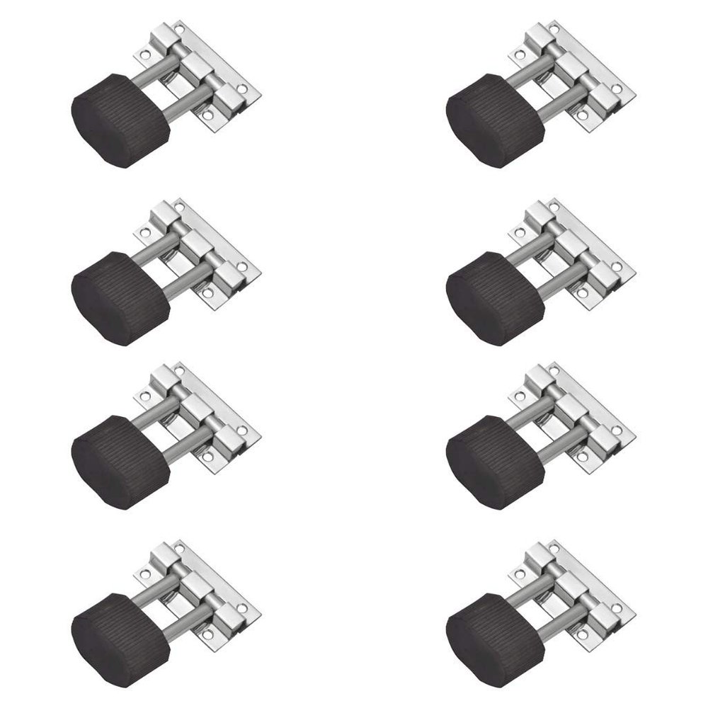 Sun Shield Stainless Steel Door Stopper Double with Rubber for Home, Office, Bathroom Doors Stoppers (3 Inch, Chrome Finish) - 8 Pcs