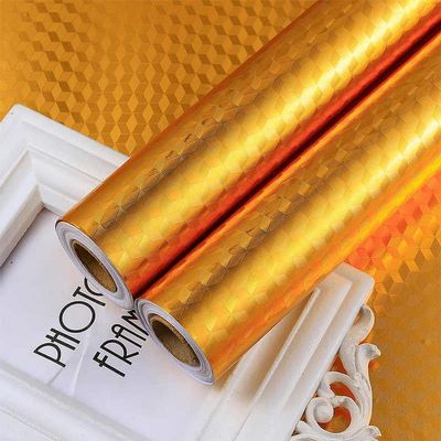 JENY 2m Kitchen Golden Oil Proof Waterproof Paper Aluminum Foil Back Splash Sticker Stove Cabinet Liner Decor Self Adhesive Wallpapers (Pack of 2)