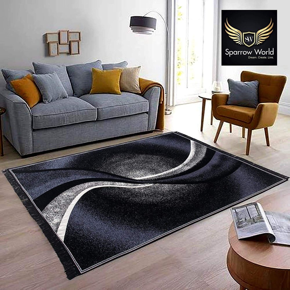 Sparrow World Premium Exclusive Chenille Living Room Carpet,Area Rug,Durries,BedCover, (Grey Black) (Size:- 3x5)