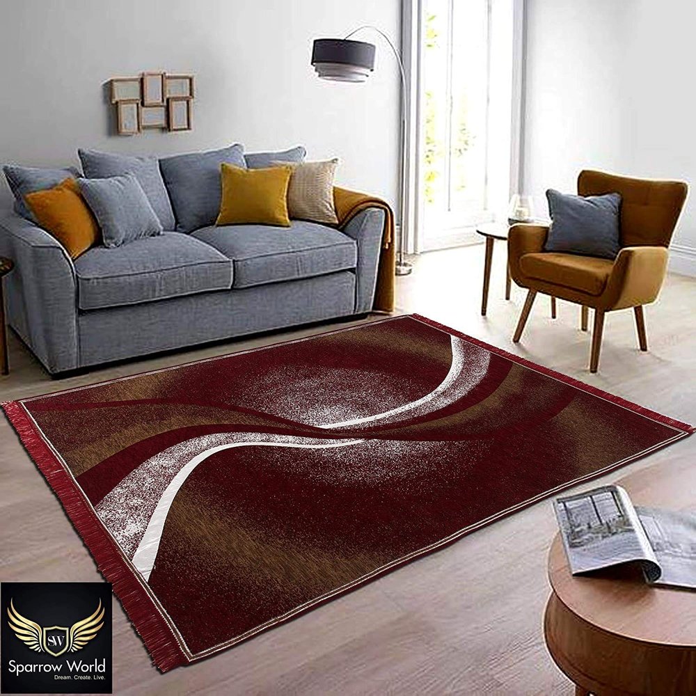 Sparrow World 6D Designer Superfine Exclusive Velvet Carpet | Rug | Living Room | Bedroom | Hall | School | Temple | Bedside Runner | BedCover | (Maroon, 3X5 FEET)