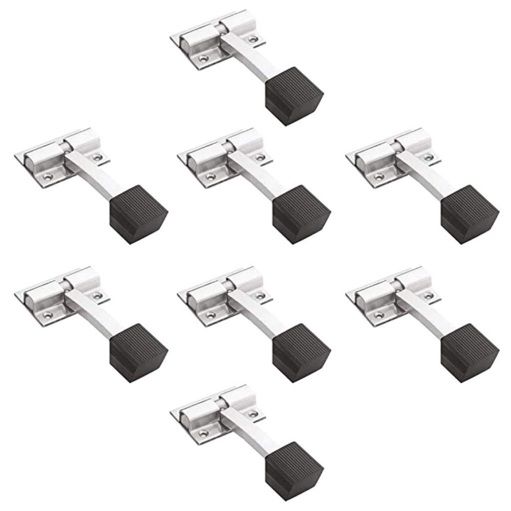 Sun Shield Stainless Steel Single Square Rod Rubber Door Stopper for Home (4 Inch, Chrome Finish) - 8 Pcs