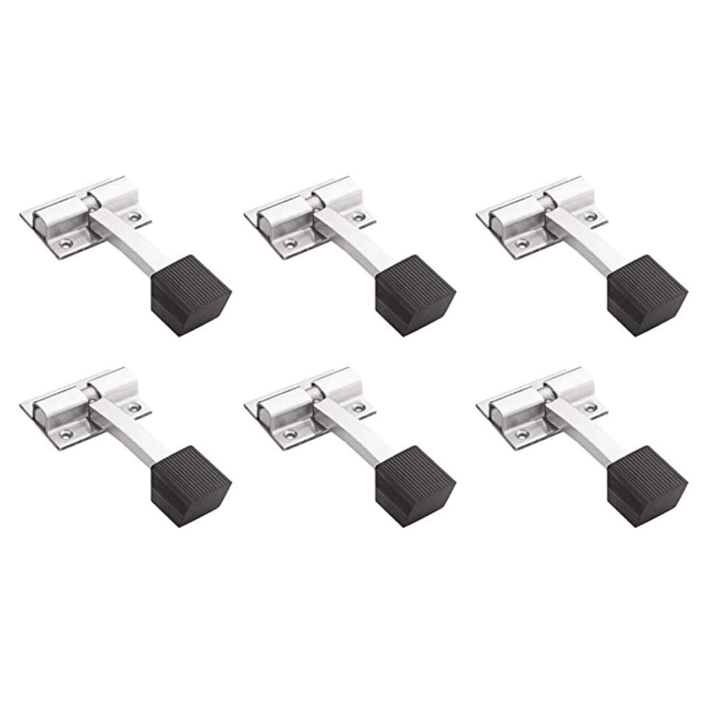 Sun Shield Stainless Steel Single Square Rod Rubber Door Stopper for Home (4 Inch, Chrome Finish) - 6 Pcs