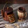 WOOD ART STORE Wooden Kettle Shape Coasters Set with 6 Coaster Plate| Brass Embedded Design Coaster| Coasters for Tea Cups Coffee Mugs Beer Cans Bar Tumblers or Water Glasses view 1