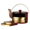 WOOD ART STORE Wooden Kettle Shape Coasters Set with 6 Coaster Plate| Brass Embedded Design Coaster| Coasters for Tea Cups Coffee Mugs Beer Cans Bar Tumblers or Water Glasses view 2