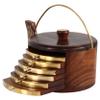 WOOD ART STORE Wooden Kettle Shape Coasters Set with 6 Coaster Plate| Brass Embedded Design Coaster| Coasters for Tea Cups Coffee Mugs Beer Cans Bar Tumblers or Water Glasses view 3