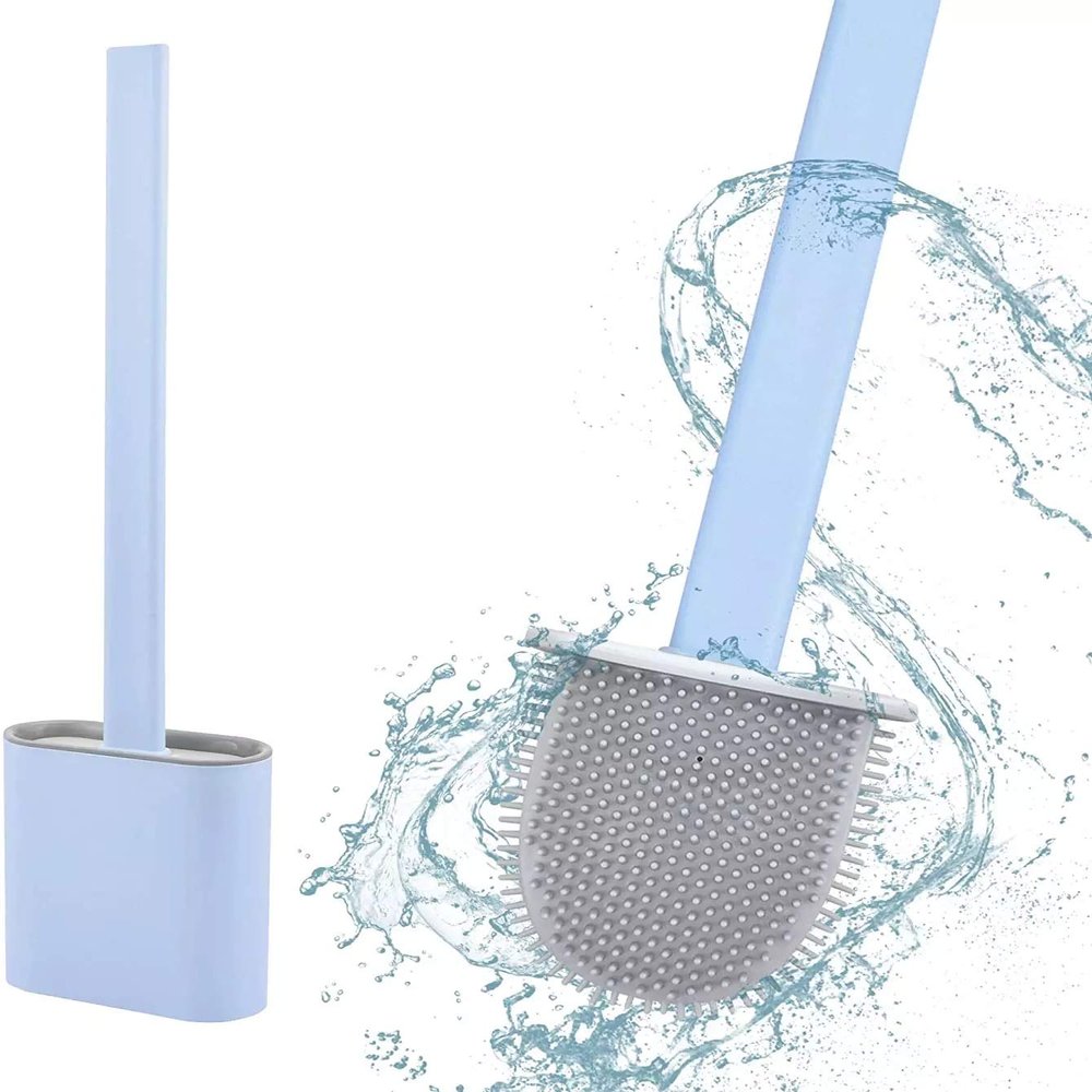 SKY BOX HEAVEN Silicone Antibacterial Bristles Toilet Brush with Holder Set - Deep-Cleaning No-Slip Long Plastic Handle Quick Drying Flexible Bristles Brush Clean Toilet Corner Easily (Multicolor)