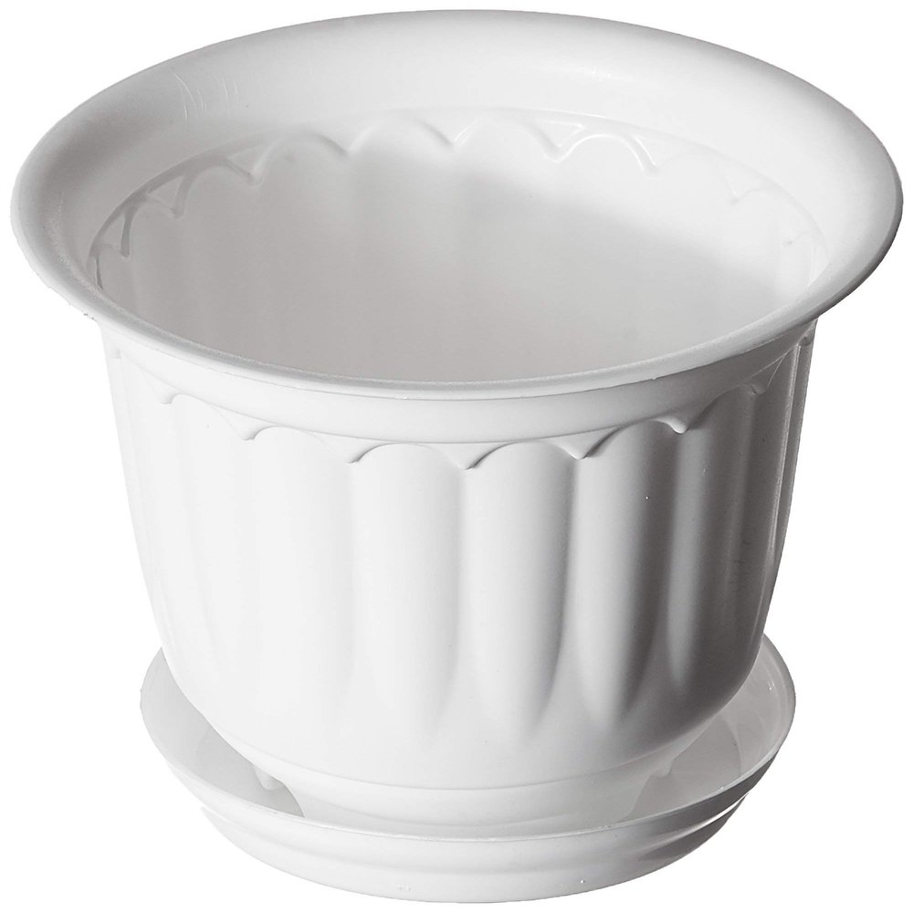 Shree Parshva NATURE WITH BEAUTY Plastic Jasmine Pot with Bottom Tray Set (10-inch, White), 3 Pieces