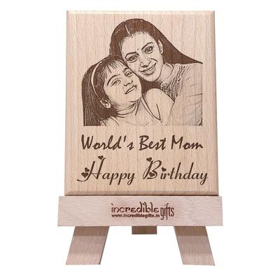 GFTBX Worlds Best Mom Customized Engraved Photo Frame for Mother Birthday (5x4 Inches, Wood), Tabletop Rectangular