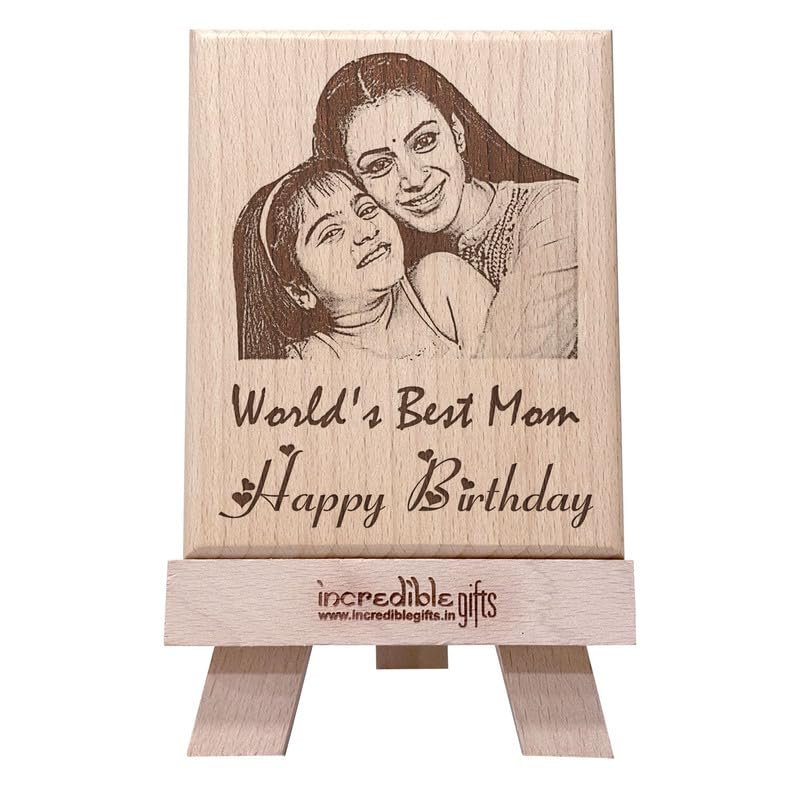 GFTBX Worlds Best Mom Customized Engraved Photo Frame for Mother Birthday (5x4 Inches, Wood), Tabletop Rectangular