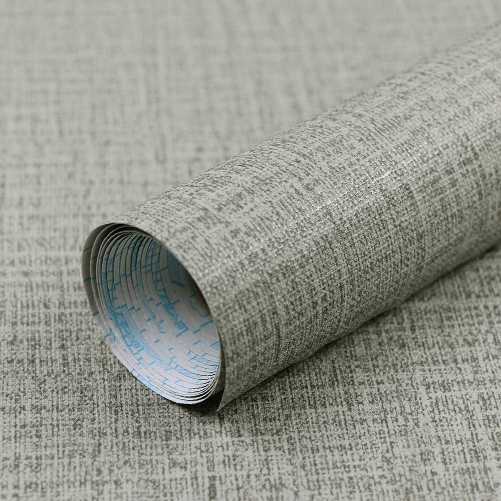 ELTON Grey Brown Fabric Textured Self Adhesive Waterproof Wallpaper Furniture Film Contact Paper for Table top,Furniture, Almirah Doors and Other DIY, Renovation Project (16x120 Inch,)