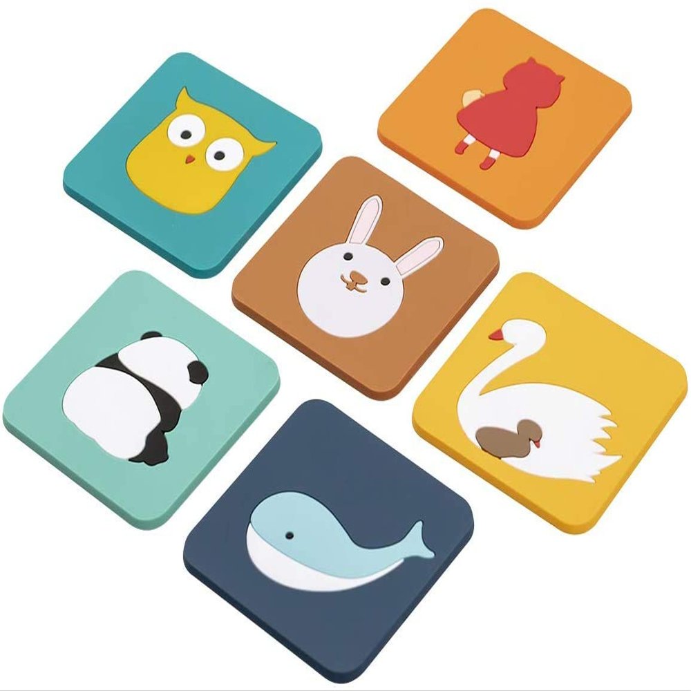 KPNG Silicone Coasters for Drinks Kids,, Non-Slip Soft Silicone Material Table Coasters for Housewarming, Kitchen, Drink Coaster (Pack of 6, Small 9 x 9 x 0.8 cm)
