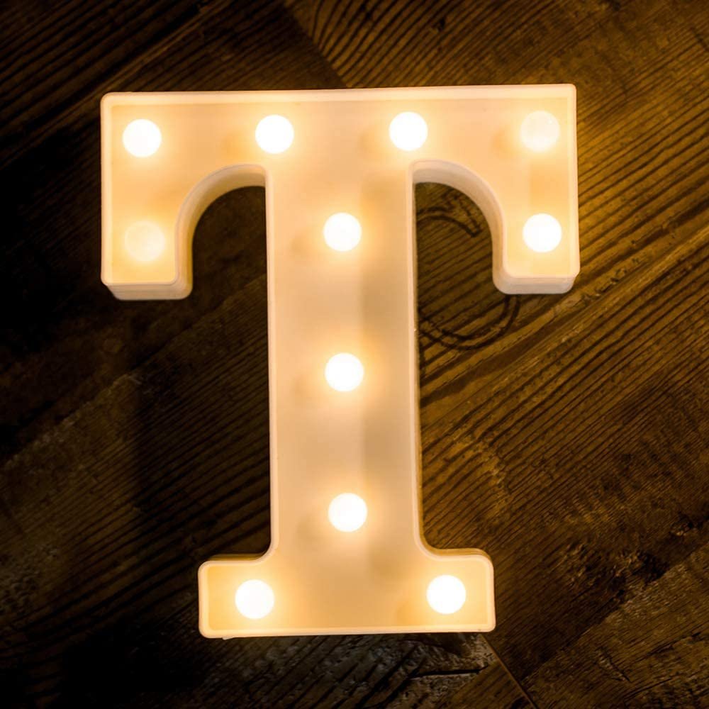 SATYAM KRAFT Acrylic 1 Pcs Marquee Alphabet Letter LED Light | Decorative Name Lamp for Home, Bedroom, Wedding, Birthday, Anniversary & Romantic Gift and Night and Wall Lamp (T, Big), White
