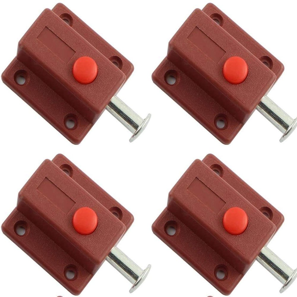 JVM Kitchen Cabinet Door Push to Open Plastic Metal Latch Bolt Lock (Brown) - Pack of 4Pcs (with Out Screws)