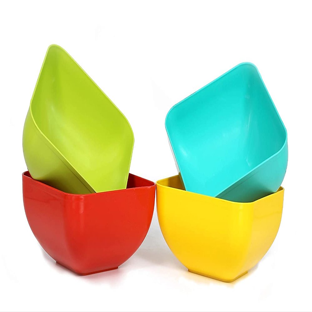 Foliam Plastic Eco Bowl for Serving Snacks Food Soup Serving Bowl Microwave Safe Salad Mixing Bowl Soup Salad Bowl Multicolor Set of (12 x12 x 7cm, 6)