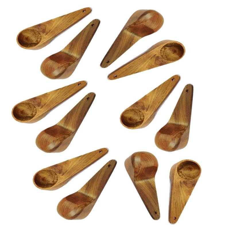 ARMAN SPOONS Masala Spoon Set of 12 for Small Containers (Table Spoon Size 8.5 cm Long | Teak Wood) Handmade Wooden Spoon for Tea, Coffee, Sugar, Condiments & Spices (12)