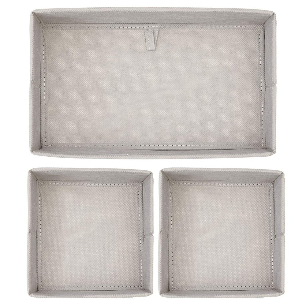 Unyks Star Foldable Cloth Storage Box Closet Dresser Drawer Organizer Cube Basket Bins Containers Divider with Drawers for Underwear, Bras, Socks, Ties, Scarves (Set of 3 - Grey Wave)