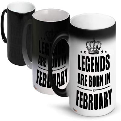 FirseBUY Magic Mug for Boys or Men - Legends are Born in February Ceramic Coffee Mug 11 Oz (Black)