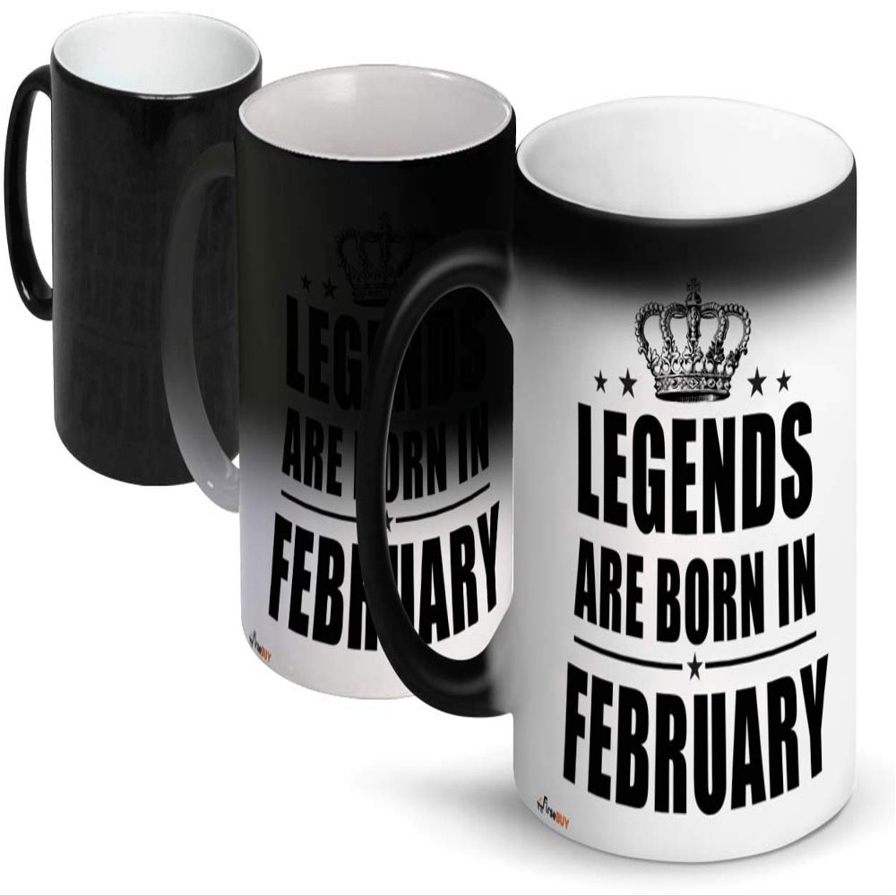 FirseBUY Magic Mug for Boys or Men - Legends are Born in February Ceramic Coffee Mug 11 Oz (Black)