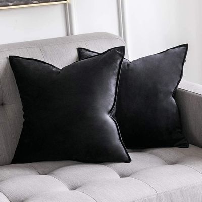 Khooti Decorative Velvet Square Cushion Cover Throw Pillow Cover for Living Room Couch Diwan Single Seater Sofa, Colourful Modern Small 24 x 24 Inches / 60 x 60 cm (Colour - Black)(Set of 1 Piece) C2-200 TC